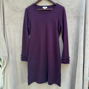 Calvin Klein Plum Long Sleeve Knit Dress M Ruffle Cuffs Timeless Casual Elegant